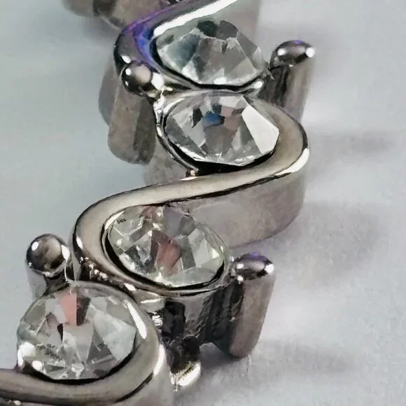 Silver Tone Clear Crystal S Wave Tennis Bracelet 7.5” - Picture 9 of 12